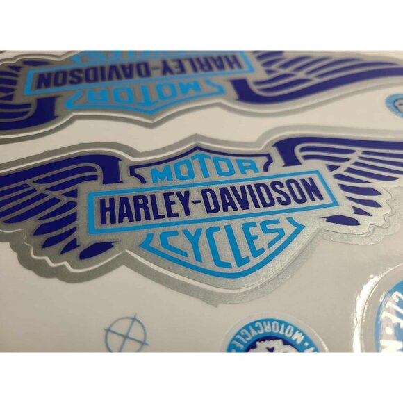 Harley Davidson Weather Resistant Vinyl Sticker Decal Blue and Silver Wings 1x - Picture 2 of 3